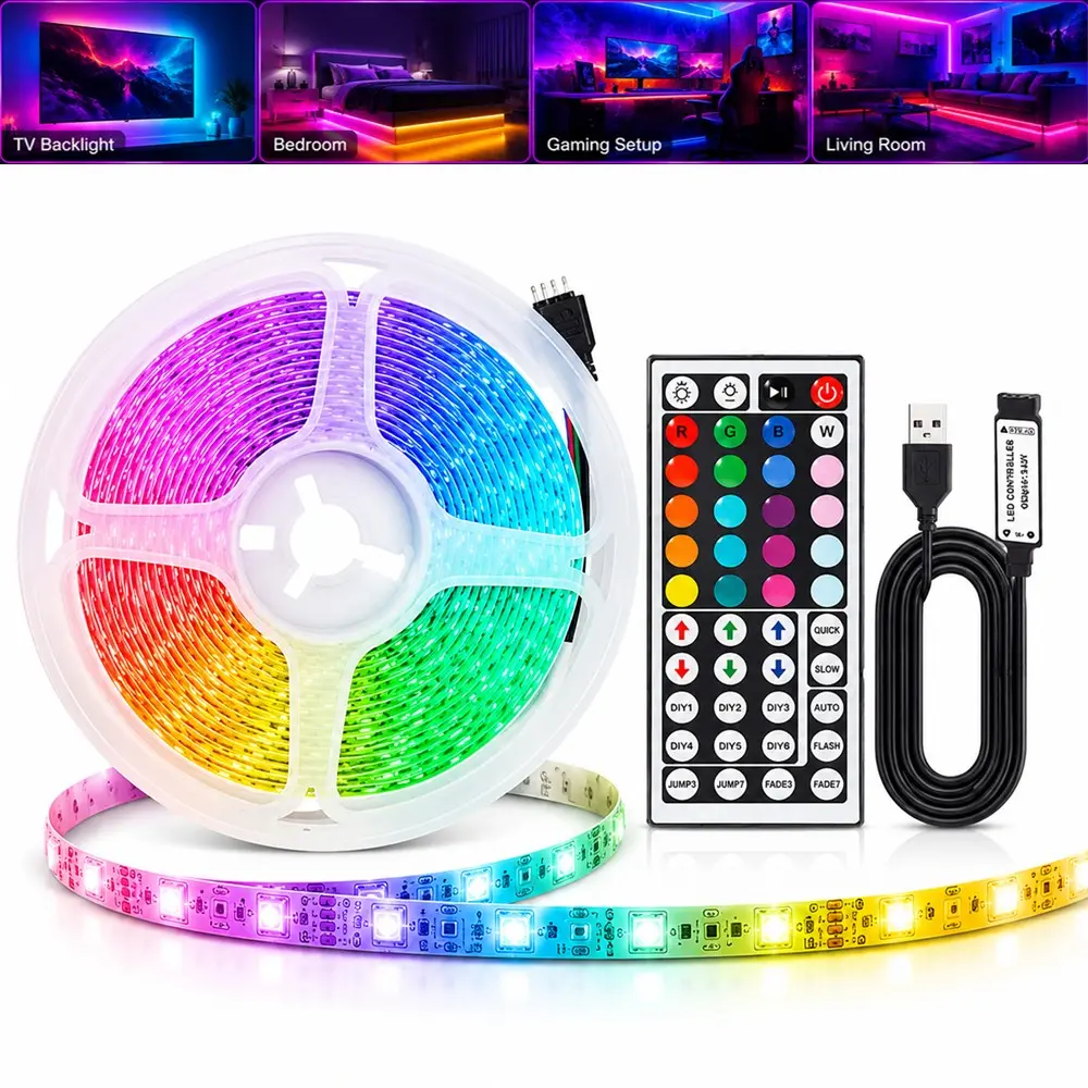TV Backlight LED Strip, Home Decor LED Light Band, 44-Key IR Remote, USB Plug-And-Play, Multi-Color Ambient Light, 1-30m, TV Wall & Bed Decor, Led Strip Lights