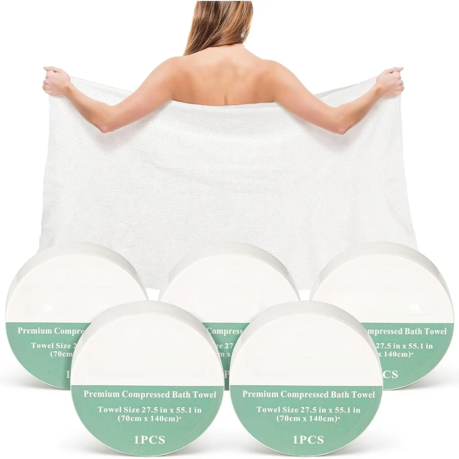 55.1x27.5 in Compressed Bath Towel Tablets | Travel Towel, 5 Pack | , large  compact bath towels.  for camping, hotel, hiking, , beach, swimming, .
