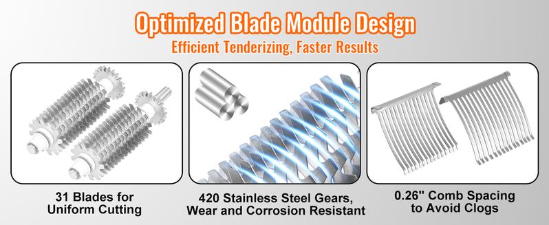 VEVOR Commercial Meat Tenderizer, Heavy Duty Stainless Steel Meat Tenderizer Machine, Quick and Easy Manual Operation Kitchen Tool, 5.8" Feed Port for Beef, Turkey, Chicken, Pork, Steak, and Fish Utensils