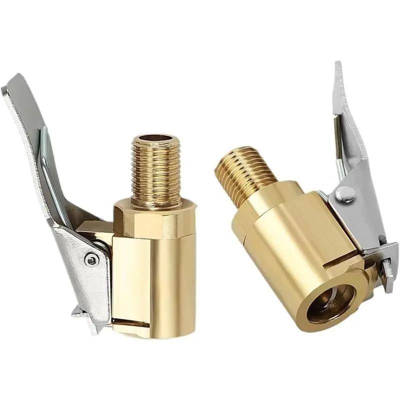 Durable Brass Tire Air Chuck with Clip Adapter, No-Leak Locking Car Repair Tools Tire Inflator Hose Nozzle, Quick Connect Accessory for Vehicle Compressor Pump Schrader Valve