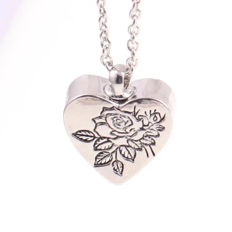New pendant heart-shaped rose urn necklace with personality that can be opened to commemorate family members