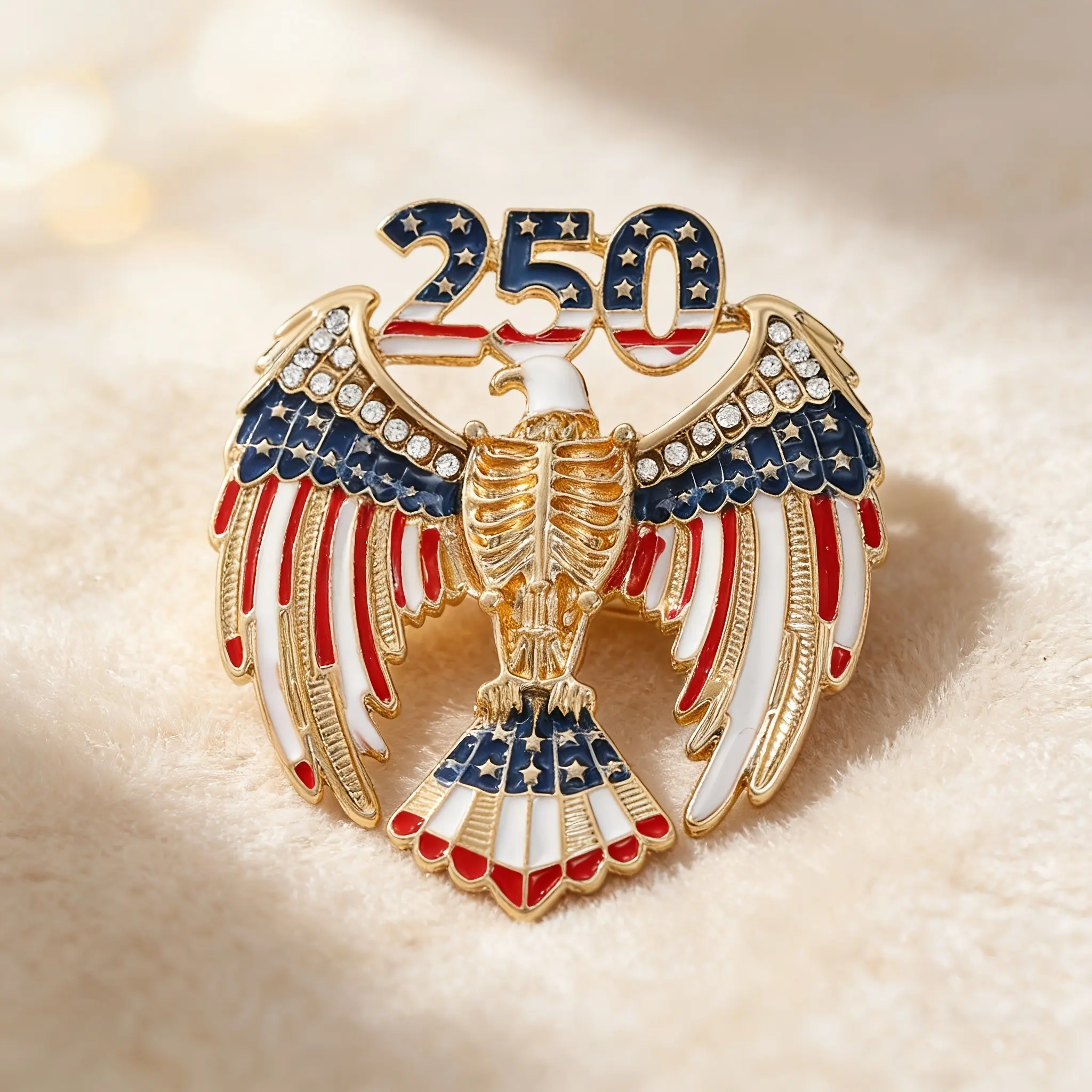 250th Anniversary Bald Eagle Flag Pin, Elegant Patriotic Design, Perfect for Independence Day, High-Quality Material, Ideal Gift