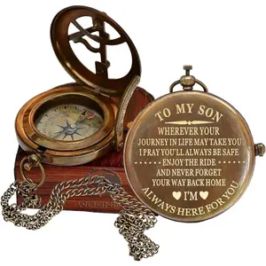 to My Son Compass with Grain Leather Case Brass Nautical Personalized Sundial Compass Birthday Graduation Gifts