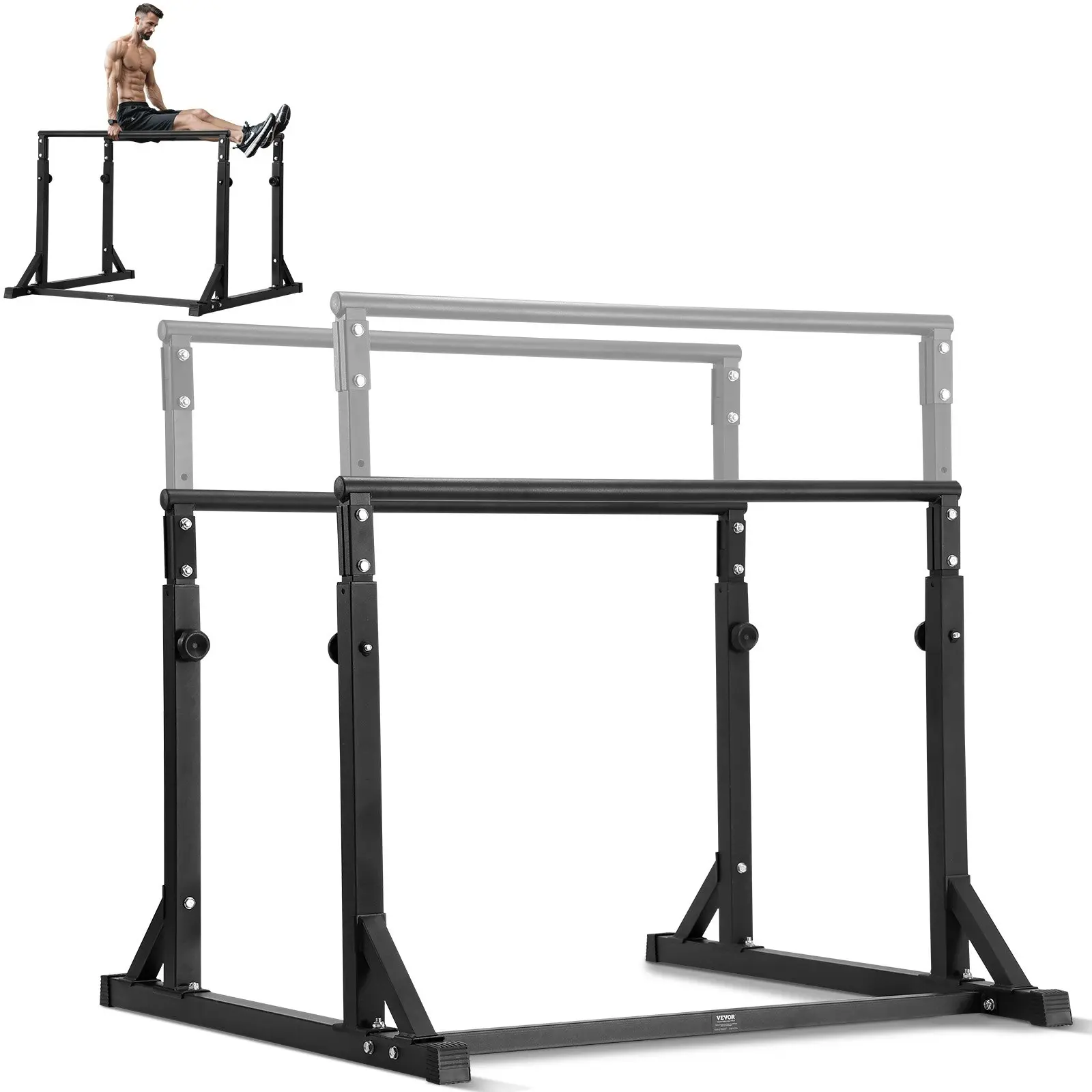 【DealsForYouDays】VEVOR Dip Bar, 800 lbs Capacity, Heave Duty Dip Stand Station with Adjustable Height, Fitness Workout Dip Bar Station Stabilizer Parallette Push Up Stand, Parallel Bars for Strength Training Home Gym