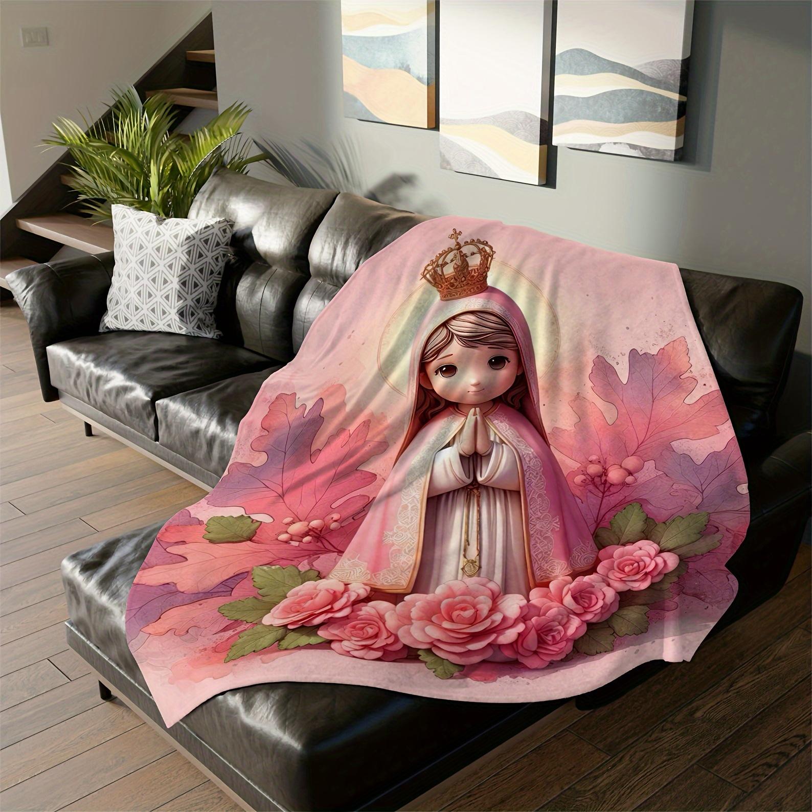1pc Cute Cartoon Virgin Mary Digital Print Fleece Flannel Blanket, Soft Warm Nap Blanket For Sofa, Office, Bed, Camping, Travel, All-Season Multi-Purpose Gift, Pink, Machine Washable Perfect As A Gift For Friends And Family 1pc Cute Cartoon Virgin Mary Digital Print Fleece Flannel Blanket, Soft Warm Nap Blanket For Sofa, Office, Bed, Camping, Travel, All-Season Multi-Purpose Gift, Pink, Machine Washable Perfect As A Gift For Friends And Family