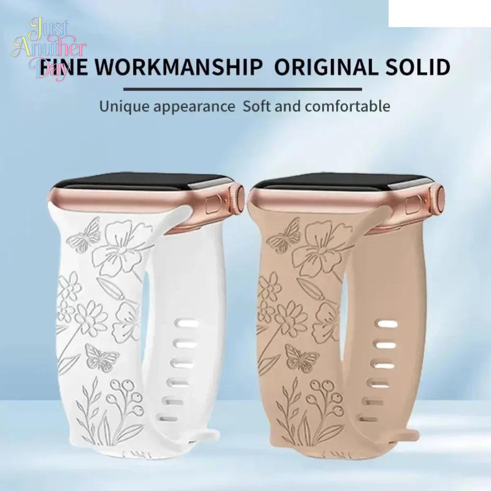 Engraved Floral Watch Band – Fashion Bracelet Strap for Apple Watch, Fits 38–49mm