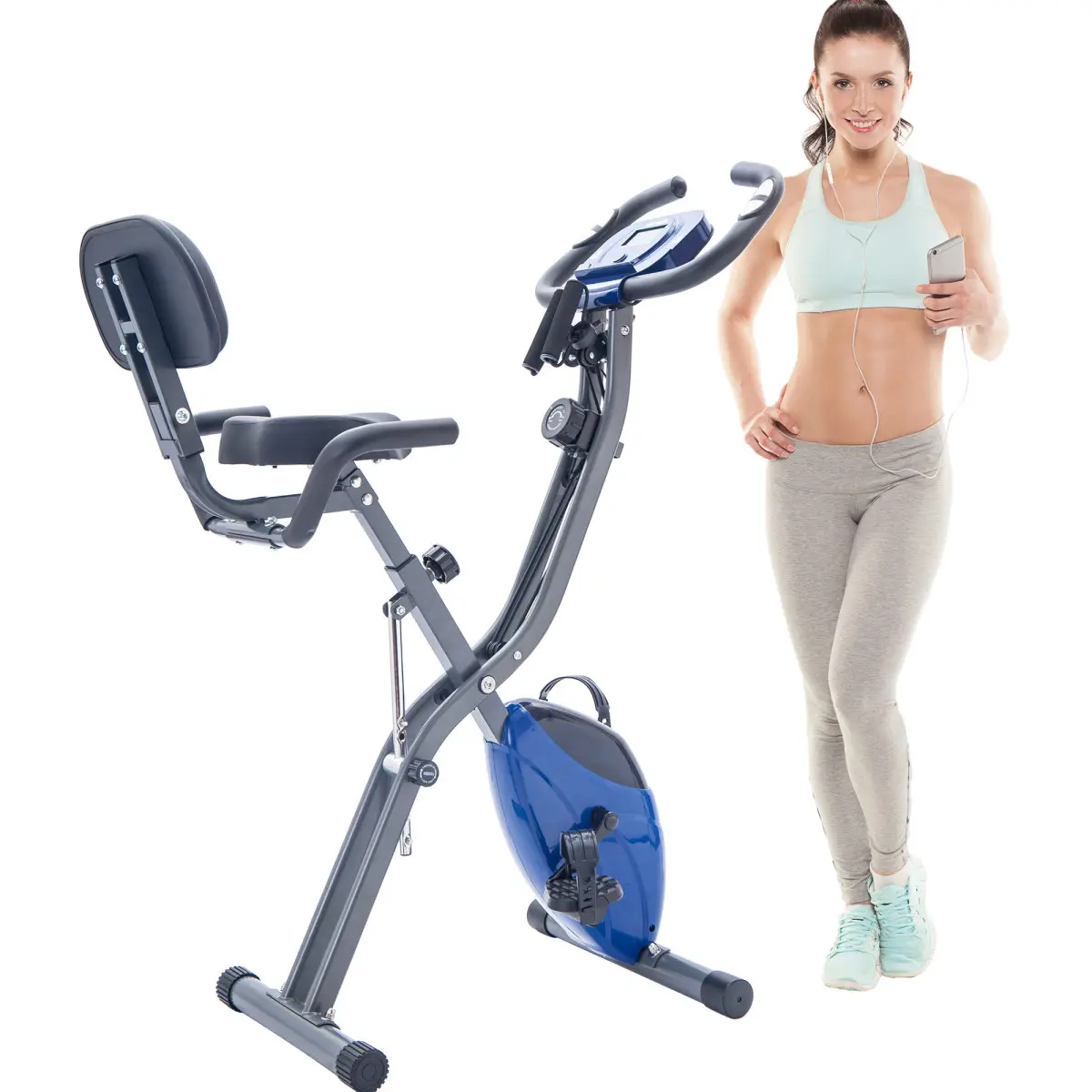 2-in-1 Upright-Recumbent Stationary Exercise Bike, Foldable Steel Frame Home Fitness X-Bike with Arm Bands, Adjustable Seat, Resistance Levels, 350 lbs Max Weight Capacity for Cardio Cycling