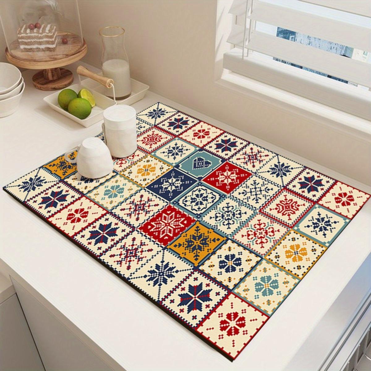 A Bohemian-style Drying Mat - Super Absorbent, Quick-drying, Non-slip, Heat-resistant Diatomaceous Earth Countertop Mat, Retro Mosaic Floor Mat, Suitable for Dining Tables, Coffee Machines, Washing Machines, Kitchens, Bathrooms, Stylish Home Decor.