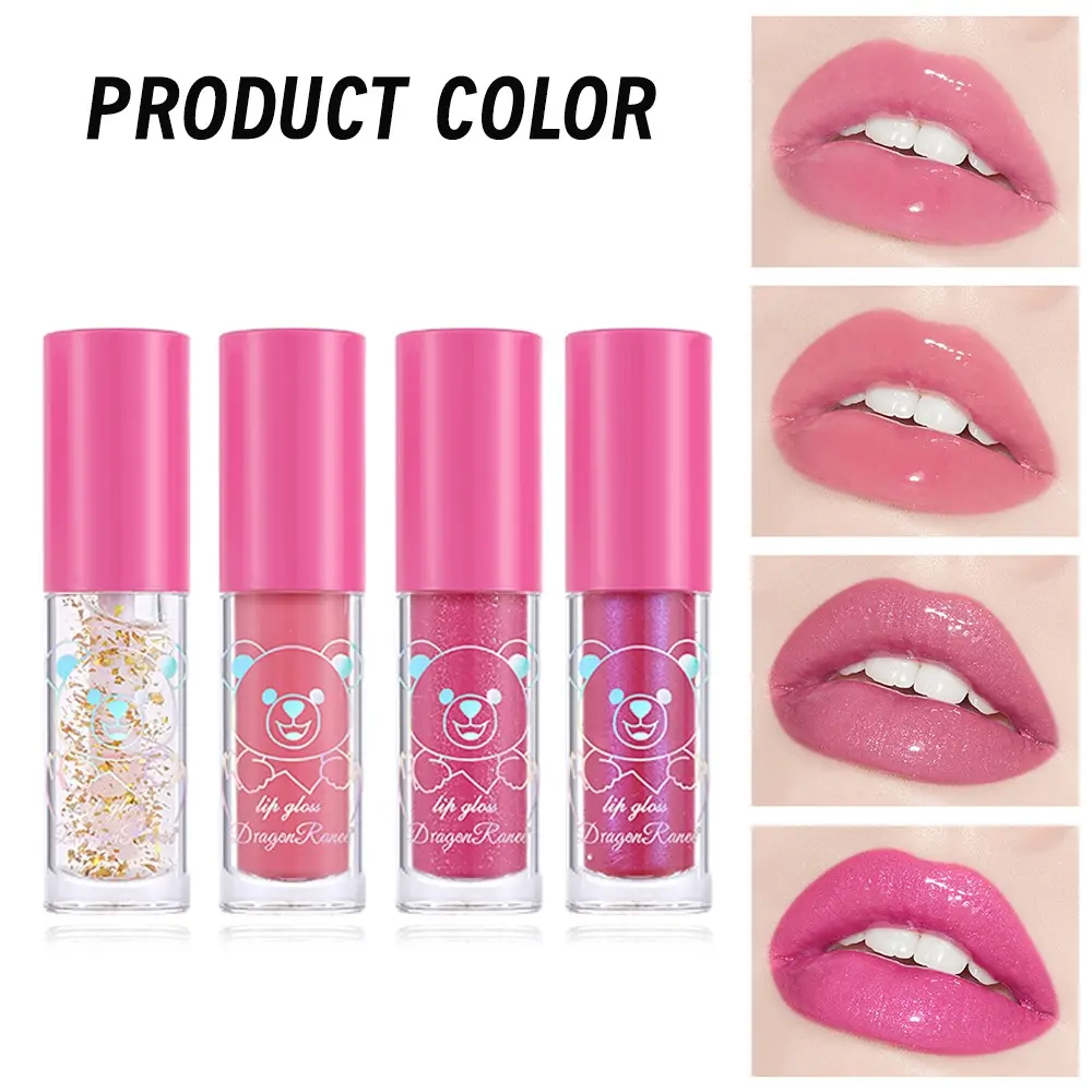 Dragon Ranee Cute Bear 8-Color Glossy Lip Gloss Set, Shimmering Hydrating Lip Oil, Long-Lasting Moisturizing Lip Gloss, Daily Lip Makeup for Teens
