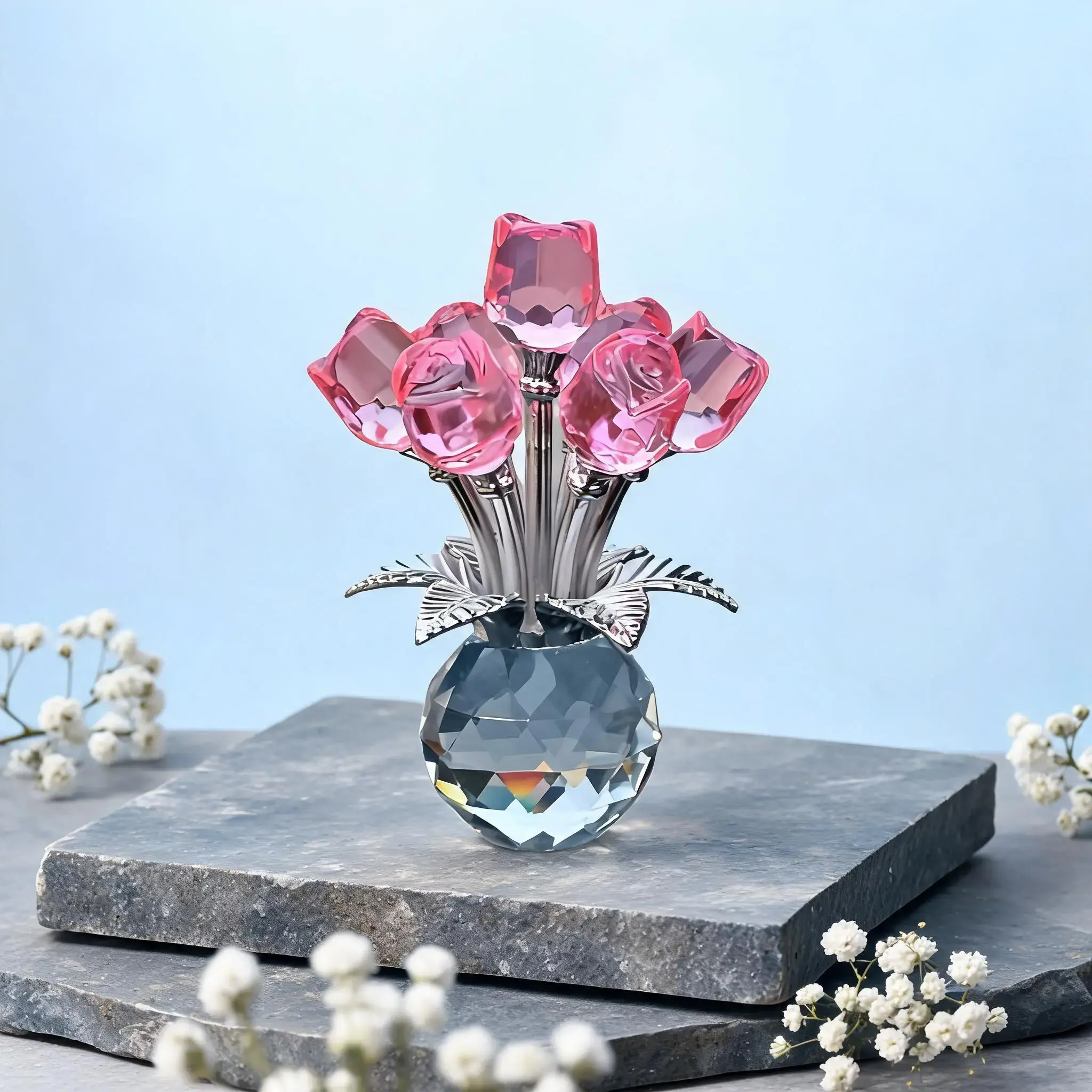 Artificial Crystal Rose Flower Design Ornament, Artificial Flower Decorations, Eternal Roses, 1 Count Rose Statue, Decorative Artificial Roses Bouquet for Home Living Room, Bedroom or Office