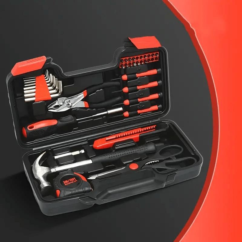 39-Piece Durable Carbon Steel Household Hardware Kit, Comprehensive Manual Hand Implements with Wrench, Hammer for DIY Projects, Home Repair, Car Tools
