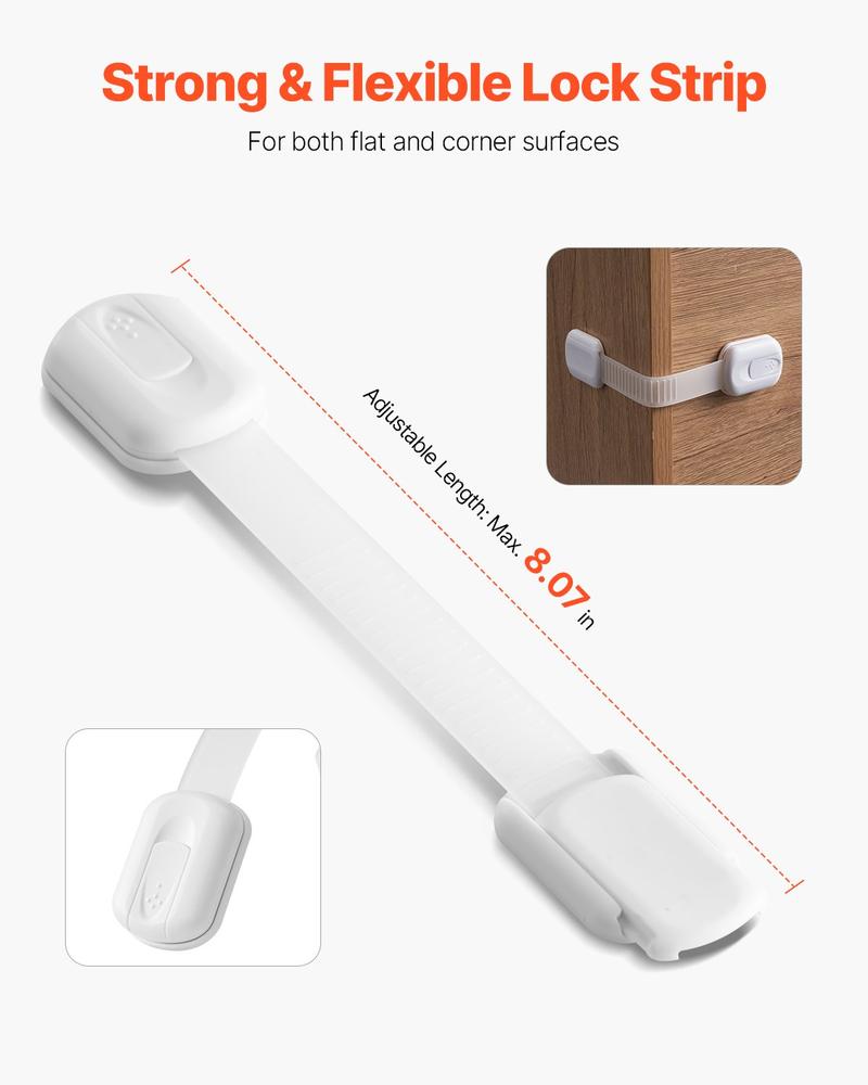 VEVOR Child Safety Strap Locks, 8 Packs Adjustable Baby Proofing Cabinet Locks, 3M Adhesive Cabinet Drawer Door Latches, No Drilling Required, for Fridge Dishwasher Toilet Seat Cupboard Oven Trash Can VEVOR Child Safety Strap Locks, 8 Packs Adjustable Baby Proofing Cabinet Locks, 3M Adhesive Cabinet Drawer Door Latches, No Drilling Required, for Fridge Dishwasher Toilet Seat Cupboard Oven Trash Can