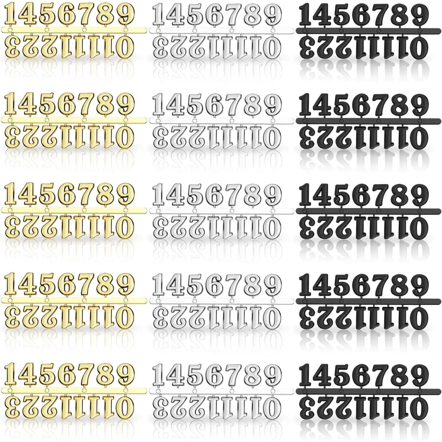 15 Pieces Arabic Numerals Clock Numerals Kit, Black Silver Gold DIY Clock Numbers Clock Hands Replacement Parts, Clock Accessories for Home Art Decor