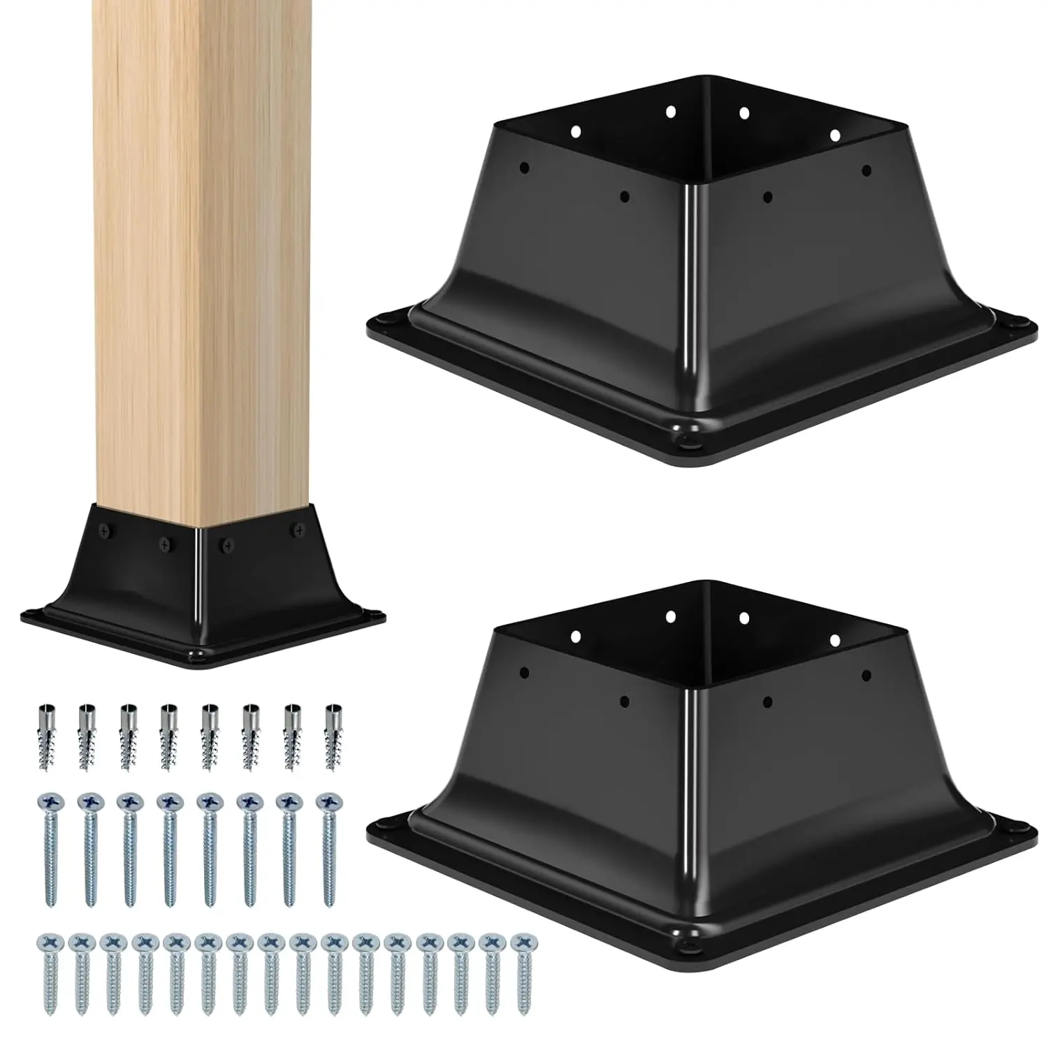 4x4 Post Base 2PC-Inner Size 3.6x3.6-Metal Post Brackets-Deck Post Anchors-Solid Steel-Powder Coated-Wood Post Holder  Porch Handrail Railing Pergola Fence Pavilion-Support Deck Base