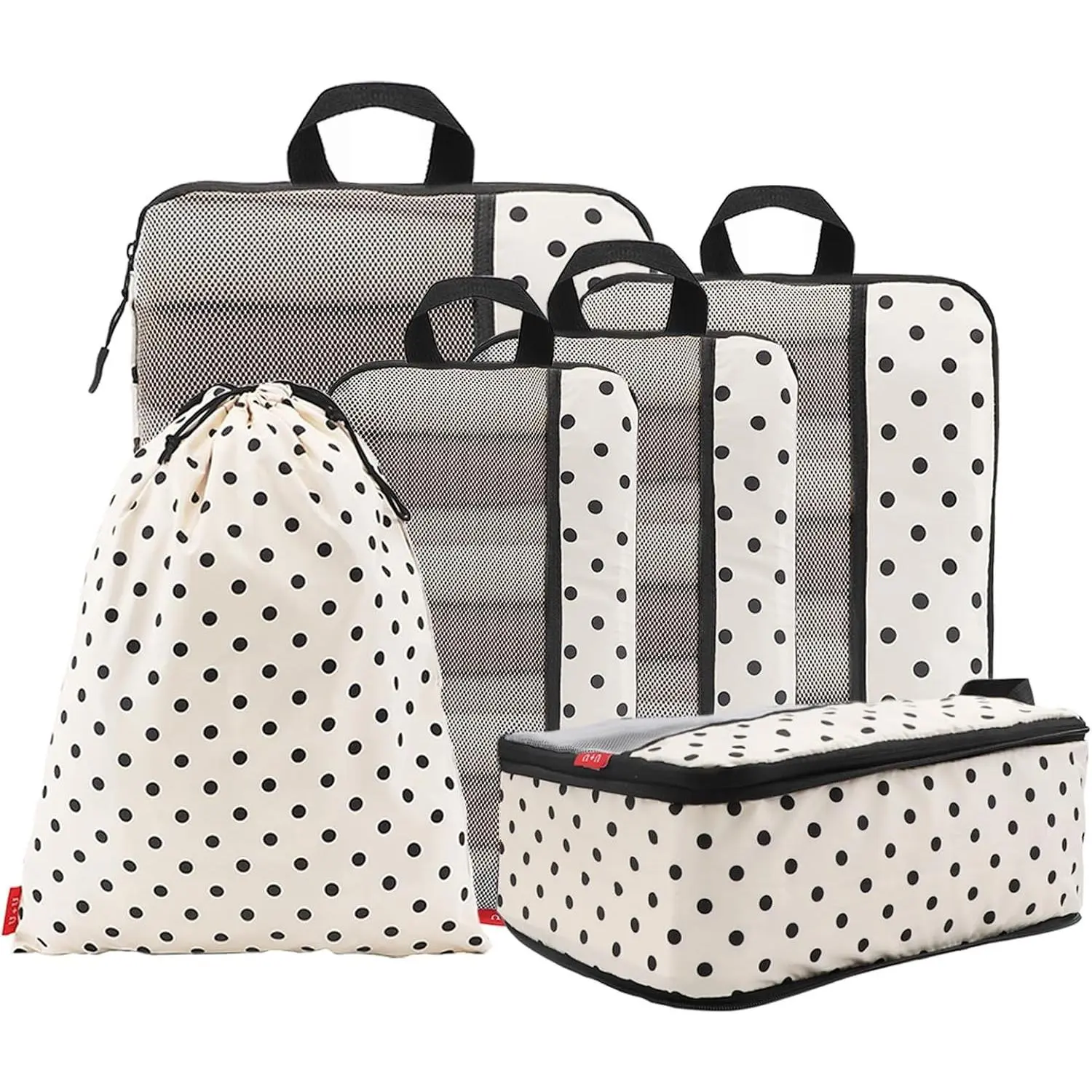 6 Set Compression Packing Cubes - Travel Organizers with Laundry Bag, Space-Saving Suitcase Organizer, Expandable Packing Organizers for Travel Essentials (Polka Dot)