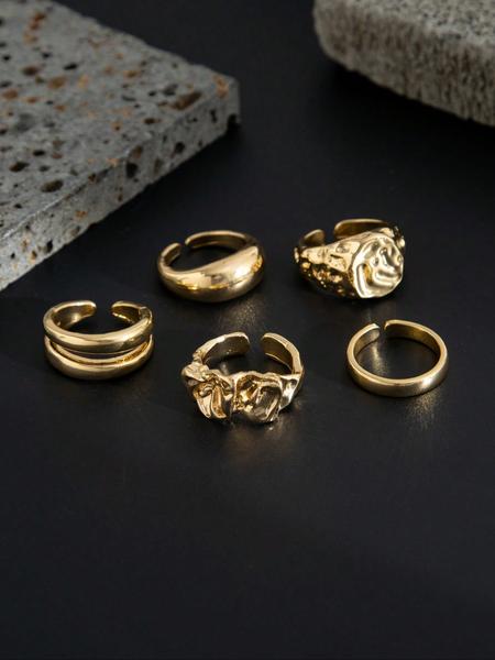 Men's Punk Style Geometric Liquid Metal Set, Zinc Alloy Adjustable Jewelry, Casual Fashion Accessory for All Seasons, Stacking Ring Set