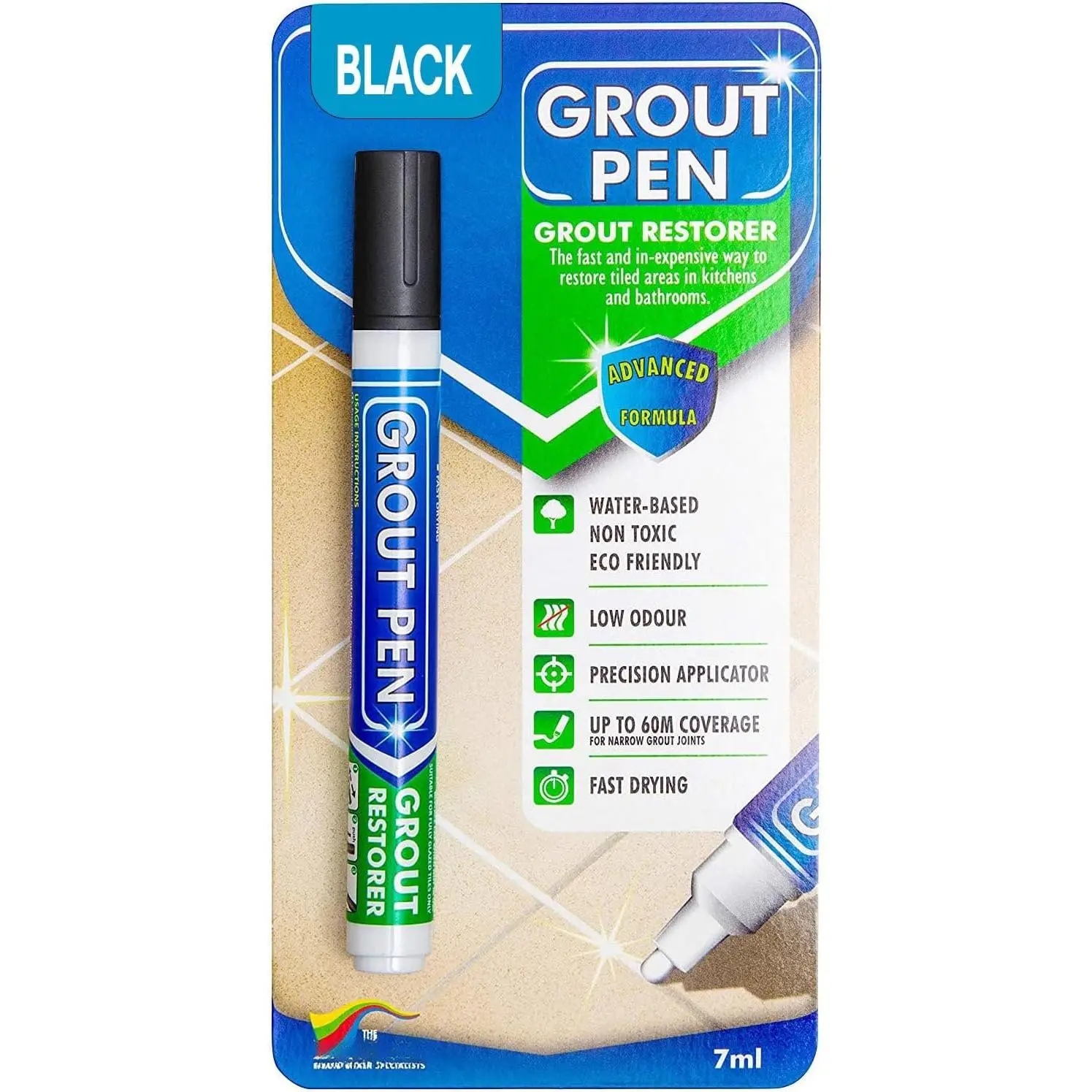Grout Pen Black Tile Grout  Marker Restorer - Narrow 5mm Tip (7mL) |  Grout Line Refresher for Kitchen & Bathroom, Colorant and Sealer Pens for Cleaner Looking Grout Lines - Black