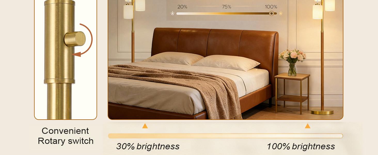 70" Wood Floor Lamp Dimmable Floor Lamps for Living Room Bedroom Mid Century Modern Floor Lamp Gold Standing Lamp Tall Lamps for Office Nursery Reading Elegant Stand Up Lamp, 3 Bulbs Included