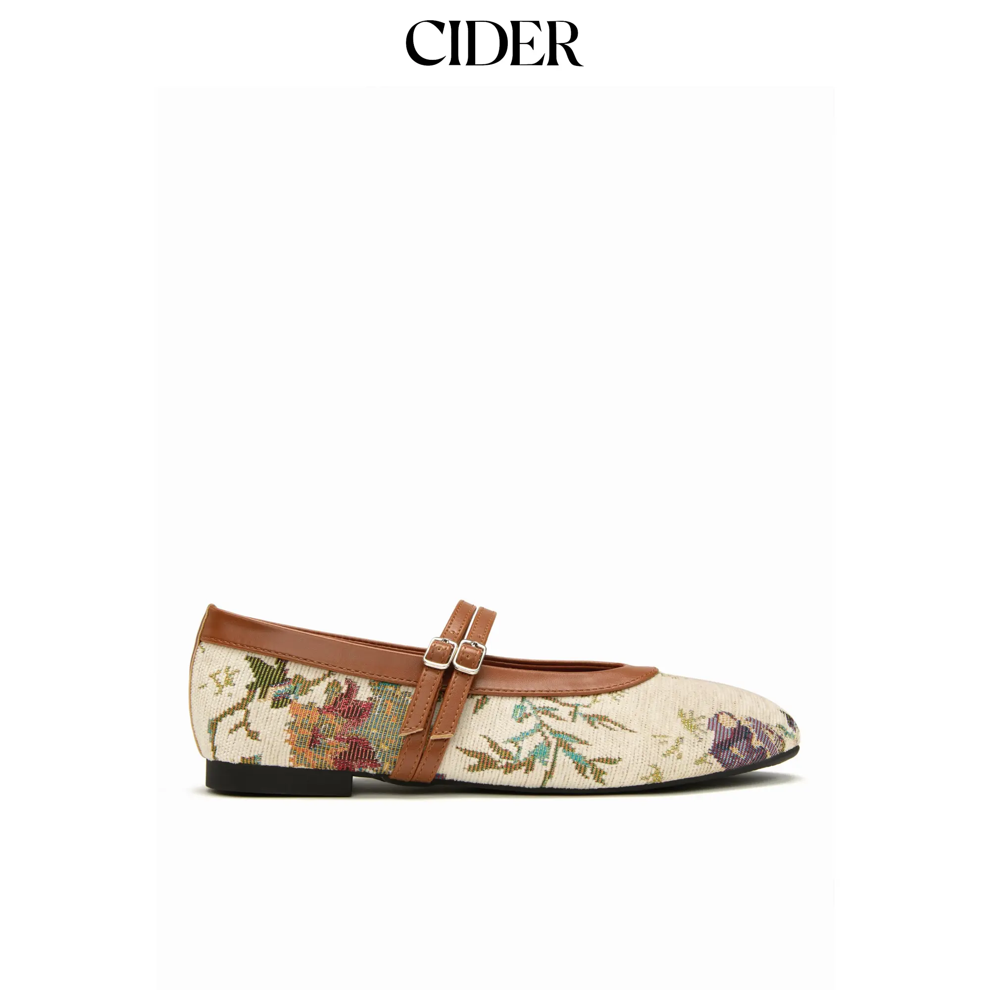 Cider FLORAL EMBROIDERED MARY JANE FLATS