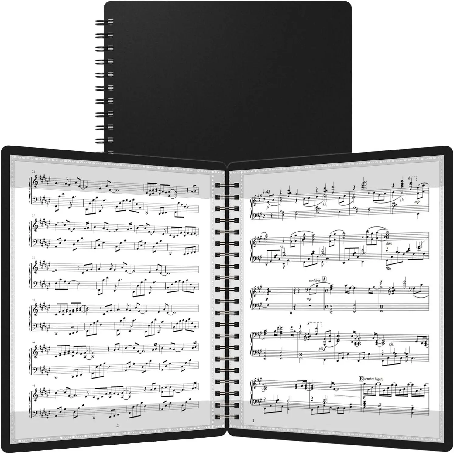 1 Pack Sheet  Folder,Spiral Binder Organizer for  Stand,40 Plastic Sleeves Display 80 Pages, Fits Letter Size 8.5 x 11 Inch, Piano Sheet  Holder For Choral Band Orchestra (Black)