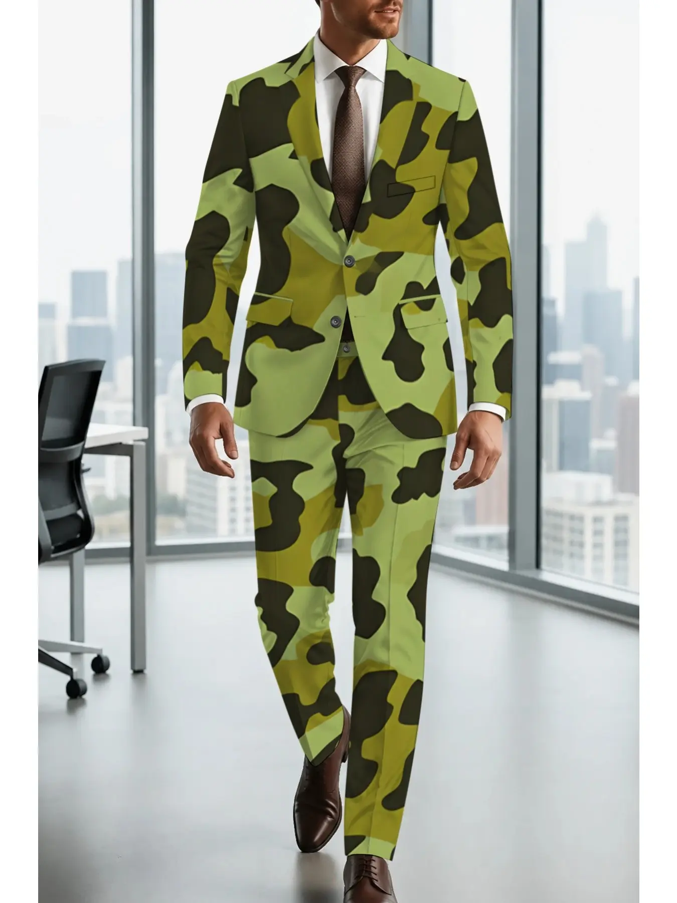 Streetwear Camo Art Print Slim Fit Blazer Set, Classic Camouflage Design, Trendy and Bold, Ideal for Fashion Bloggers, Military Enthusiasts, Party Lovers