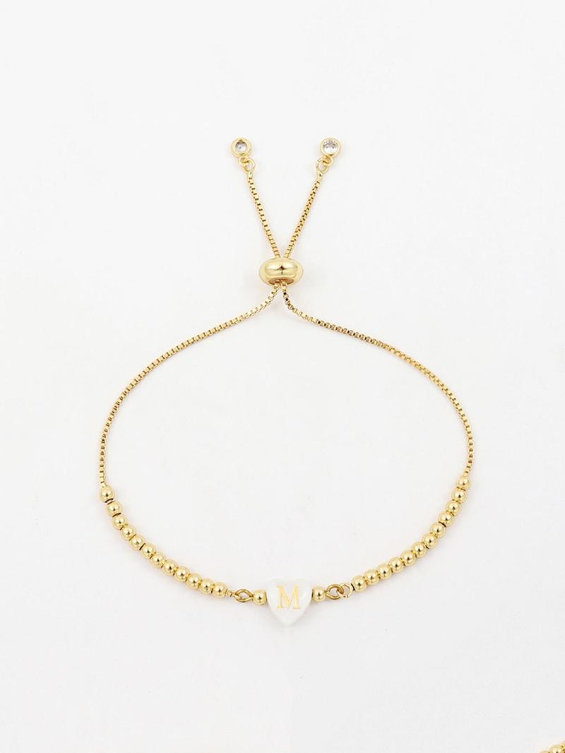 Fashion Letter Initial Pattern Heart Charm Bracelet, Simple Adjustable Matching Bracelet Jewelry for Women, Trendy Accessory for Party Vacation Beach