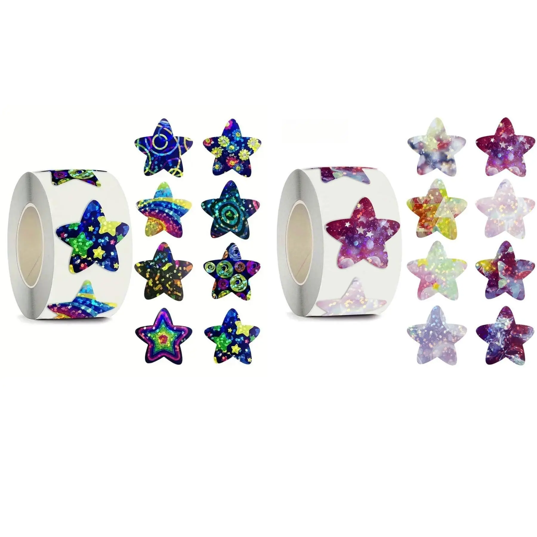 500 Pieces Per Roll 1 Inch Colorful Laser Star Stickers, Party Gift Envelope Sealing Labels, Stationery Stickers (2 Rolls)