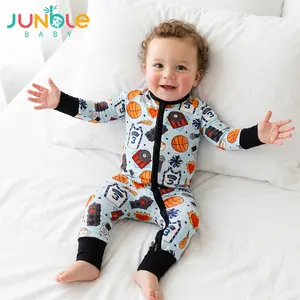 Junblebaby Bamboo Romper Baby Boy Clothes Bamboo Onesies with 2-Way Zipper Long Sleeve Romper Baby Sleepers for Boys 6-24M Baby Boy Summer Clothes Sport Basketball Print