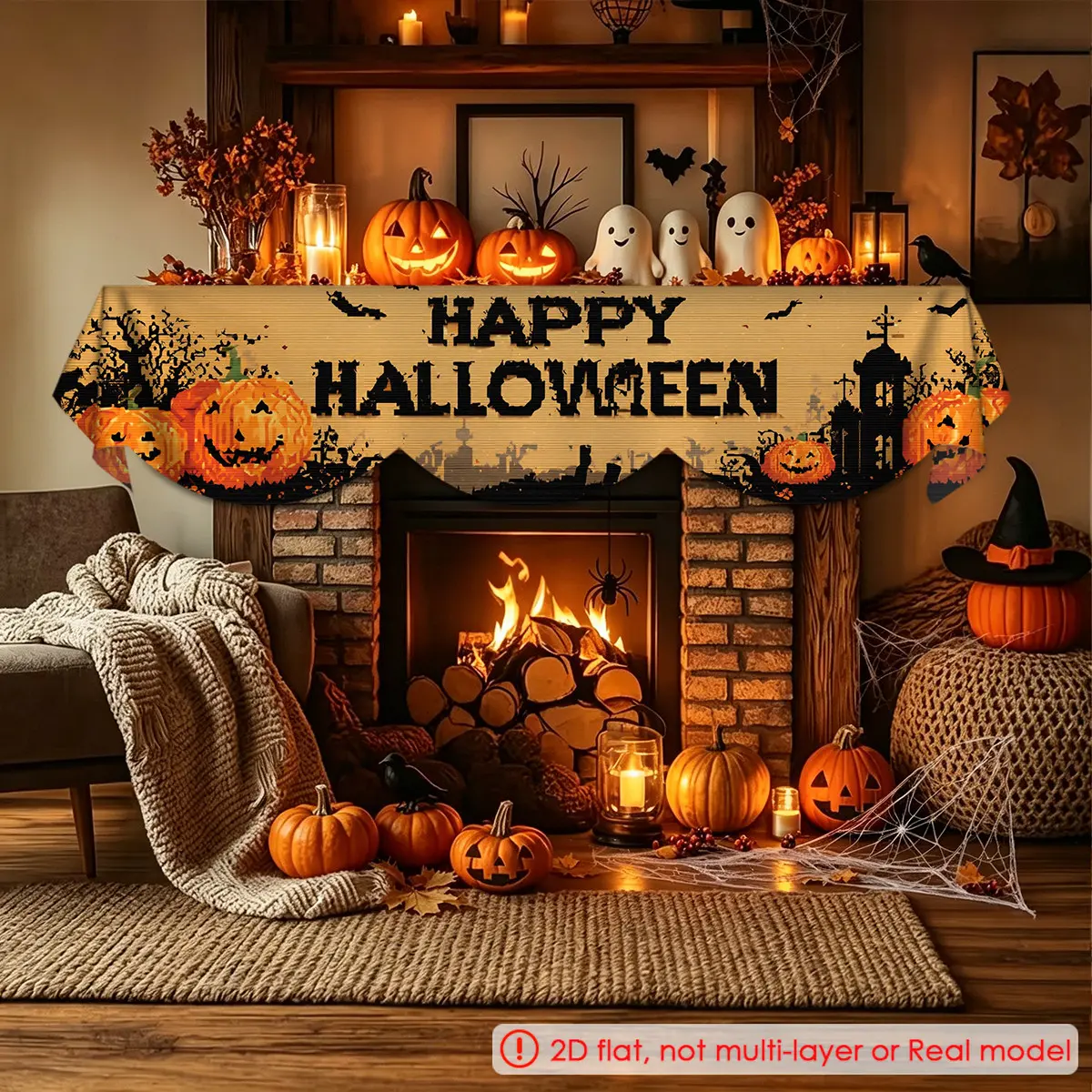 Halloween Fireplace Scarf, Cemetery Banner Fireplace Scarf, Halloween Home Decor Banner, Perfect for Halloween Festival Decoration