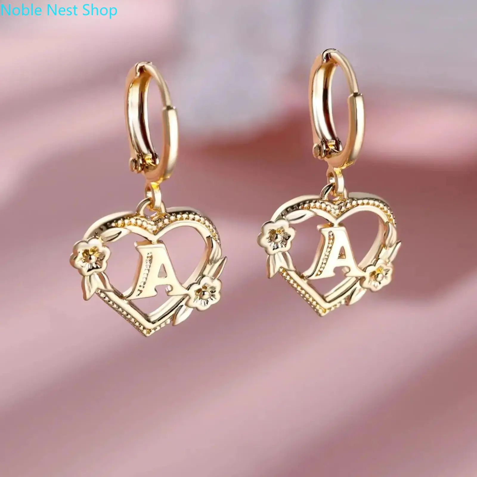 Women's Drop Earrings with Elegant Heart, Flower & Letter Charms, Lightweight 1-Pair Set for Casual Wear, Ideal Birthday Gift, Fashion, Ideal Gift For Mom, One-Pair Set