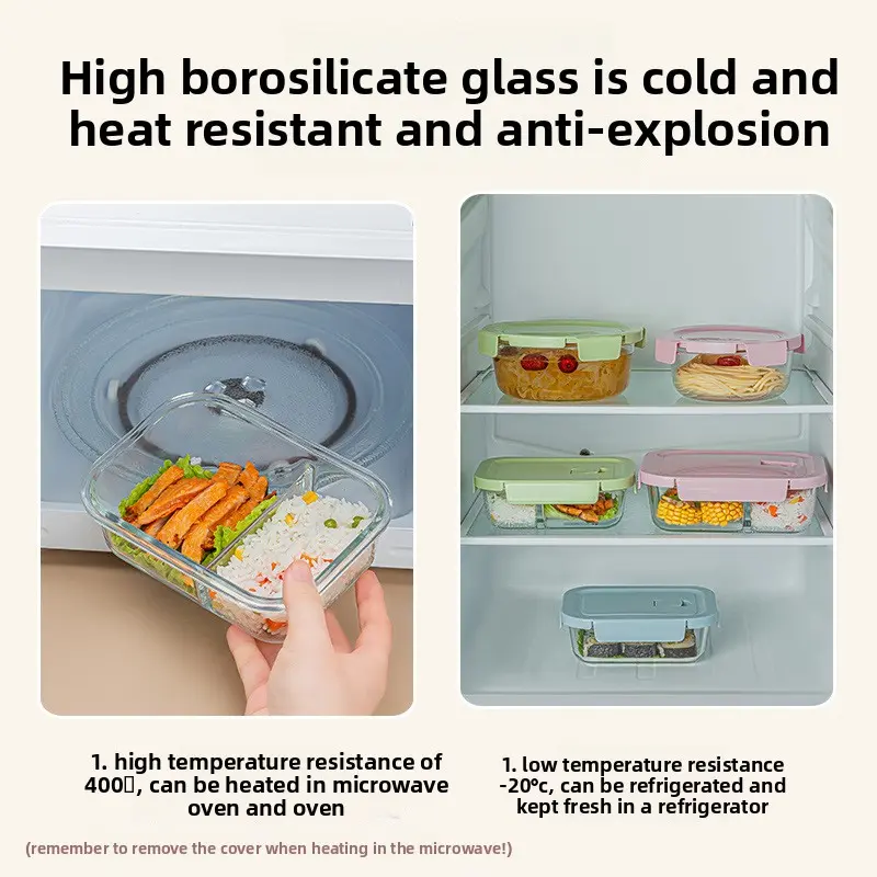 2/3pcs Glass Food Storage Containers with Microwave Safe Divided Lunch Boxes Set for Office Workers Students Leakproof Bento Boxes for Meal Prep Meal Prep Snack Containers