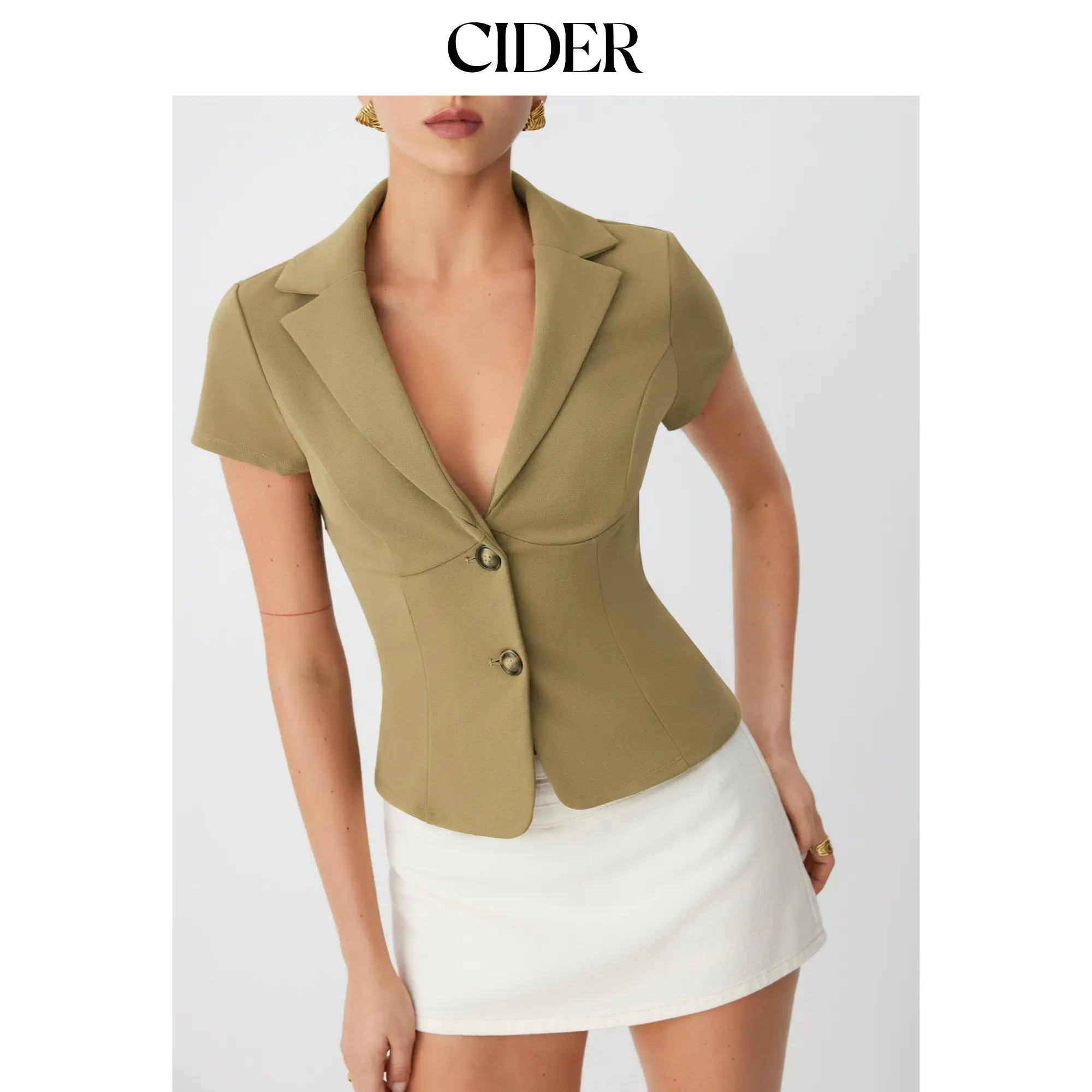 Cider Notched Collar Lace Up Corset Blouse SummerFinds