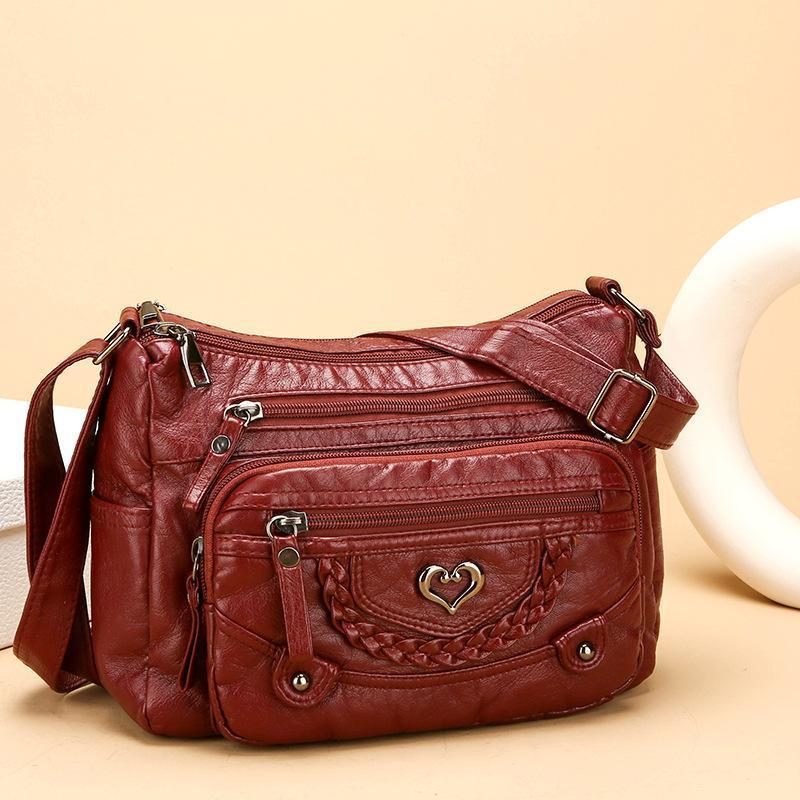 Women’s Genuine Leather Crossbody Purse - Heart-Shaped Pattern, Multiple Pockets, Spacious Interior, Stylish Versatile Purse Shoulder Bag for Everyday Use, Travel - Bags, Accessories for Women