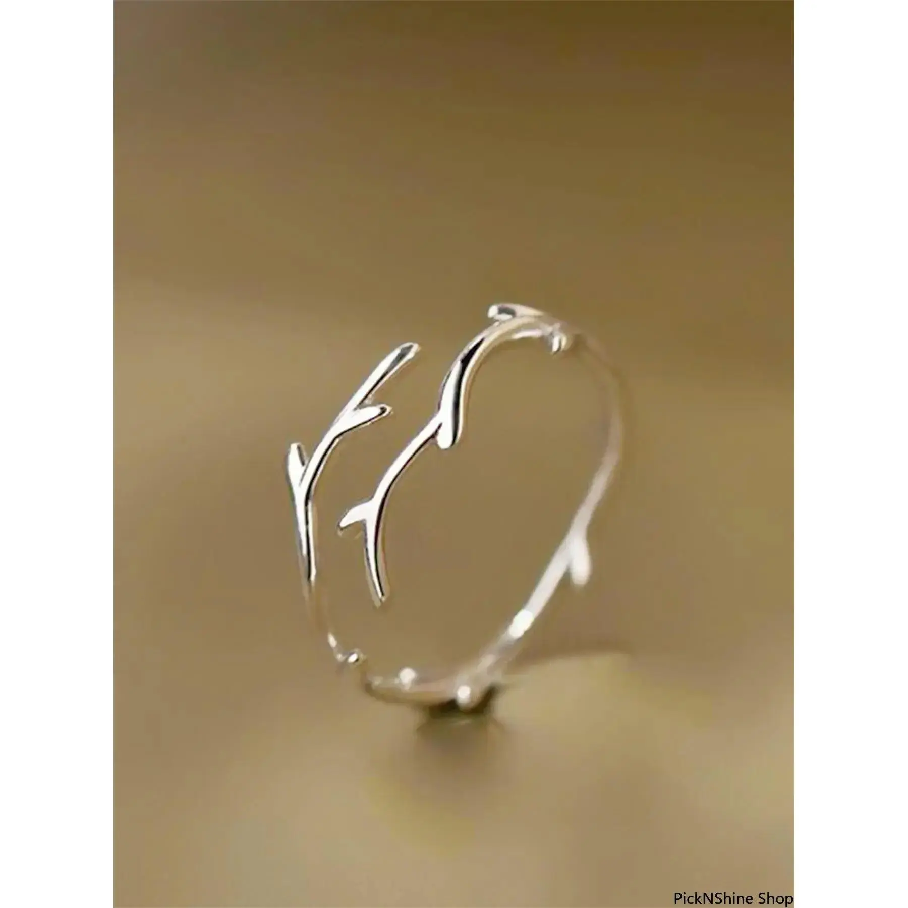 Antler Branch Ring for Women, Adjustable Open Twig Band in Silver Tone Copper, Minimalist Statement Jewelry for Gifting, Rings