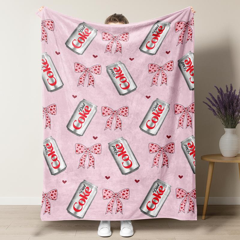 Diet Coke Original Flavor Pink Bows with Red Hearts Flat Velvet Blanket Soft Office cozy lightweight soft fluffy decorative giftable fluffy Gift