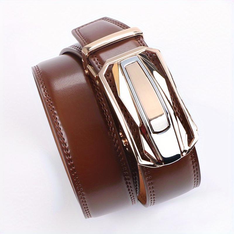 1pcs Genuine Leather Ratchet Belt for Men - Adjustable Automatic Buckle, Versatile Casual Business Style, Durable Alloy Buckle, High-Quality Leather Panel, Easy to Wear And Suitable for Any Occasionvalentine'S Day