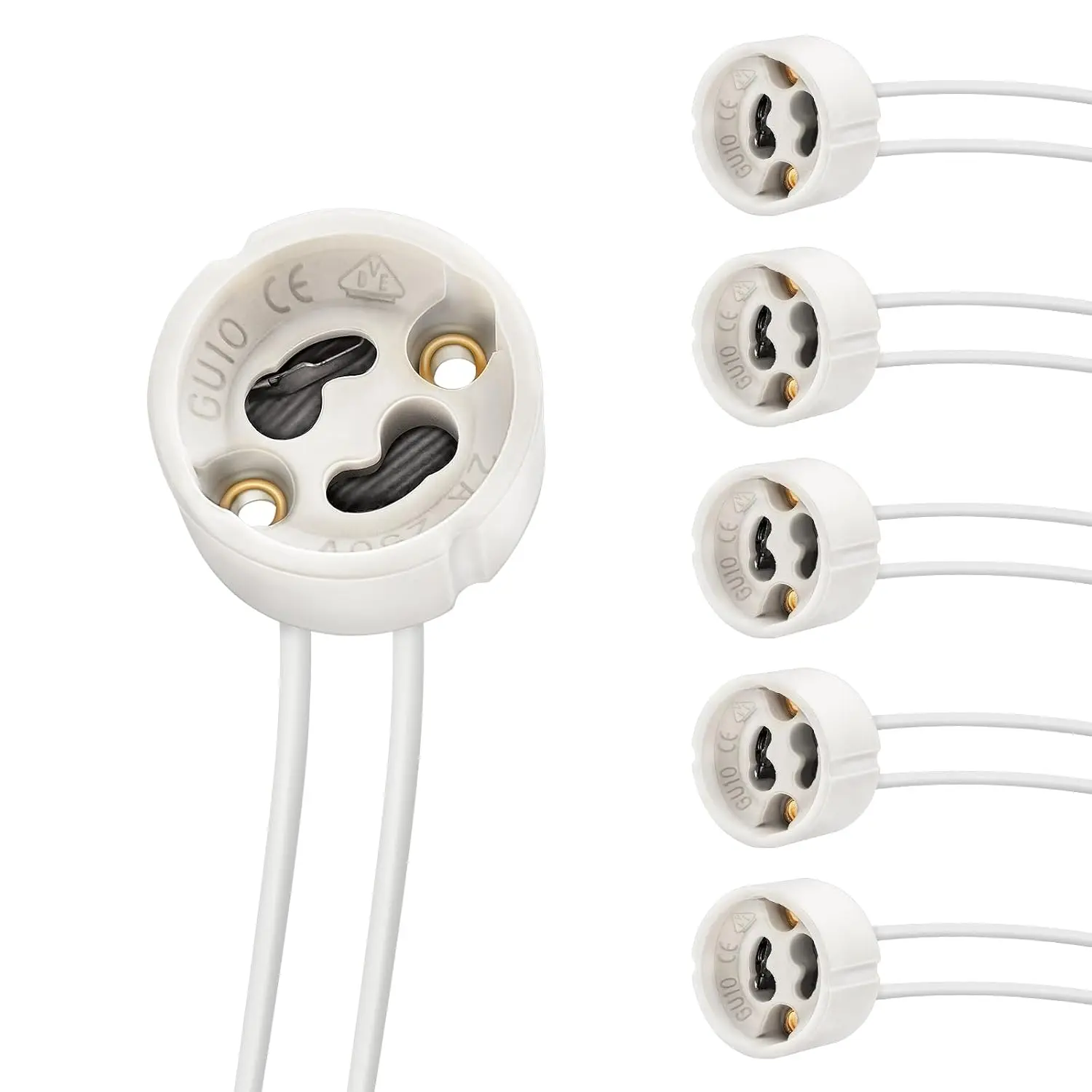GU10 Base Socket, Ceramic Lamp Holder with Silicon Wire, 6-Pack
