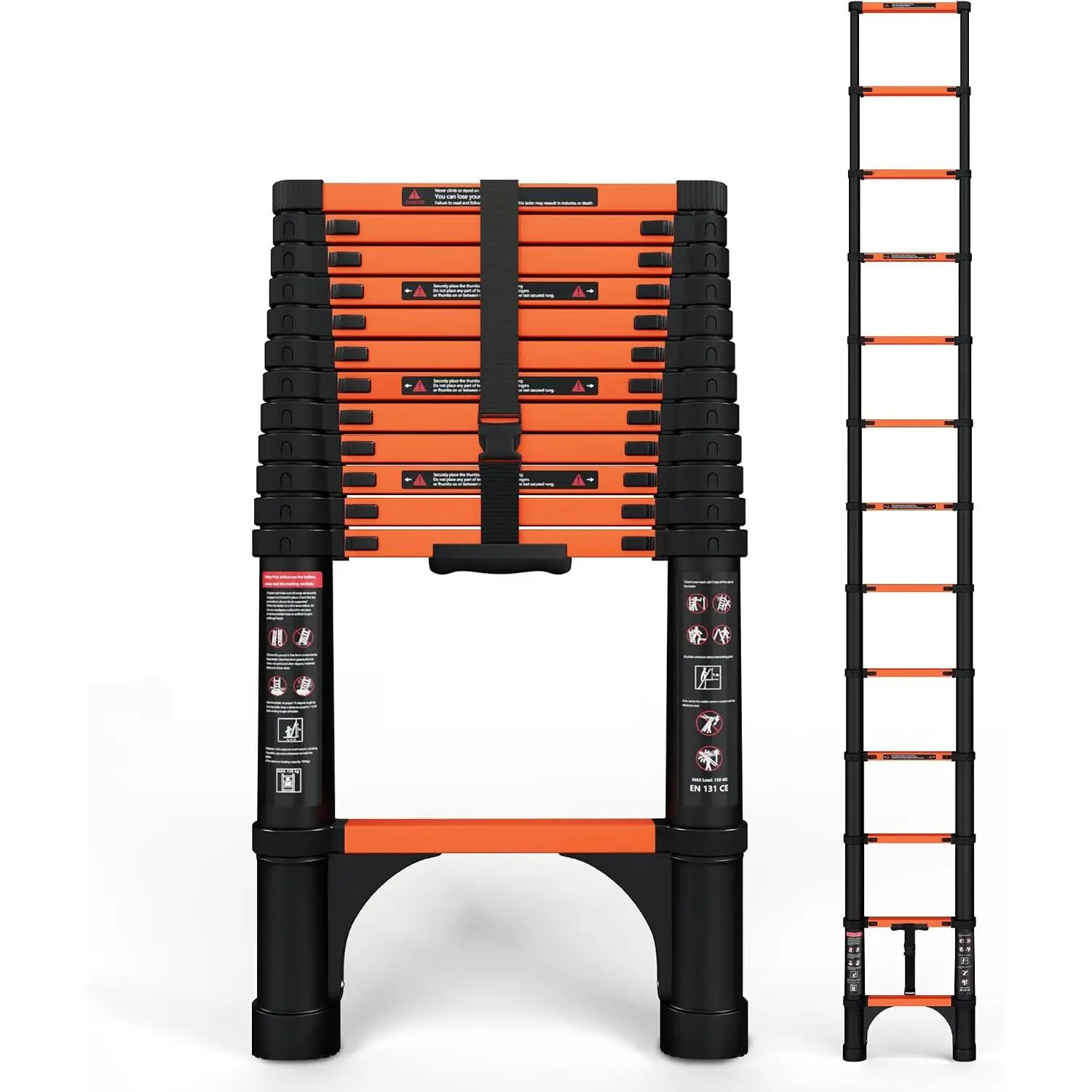 Telescoping Ladder, 12.5 FT, 330 lbs Capacity; Orange | ANSI Certified, Straight Extension Ladder; Collapsible Multi-Purpose for , Roof and RV