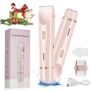 Electric Trimmer for Women, Electric Shaver and Razor Rechargeable 2-in-1 Body , Dual Heads for Painless Trimming of Pubic Hair, Face, Underarms and Legs, IPX7 Waterproof. Christmas Gift New Year Gift