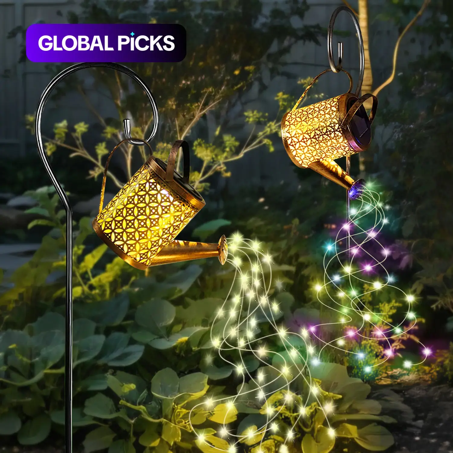 Solar-Powered Garden Shower Light, Solar Illuminated Watering Can Star Light LED Outdoor String Lights, Decorative Solar Garden Lamps for Deck, Stairs, Patio & Landscape Lighting #GLOBAL PICKS