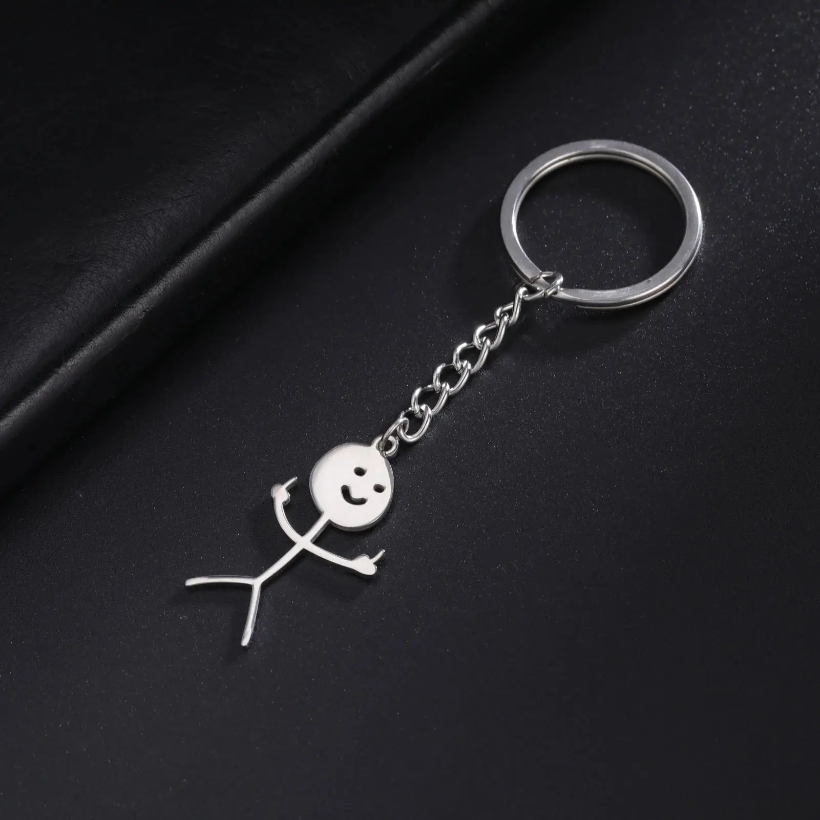 Stainless Steel Funny Doodle Necklace, Personalized Smiley Middle Finger Pendant, Unique Handmade Jewelry, Long Distance Friendship Gift