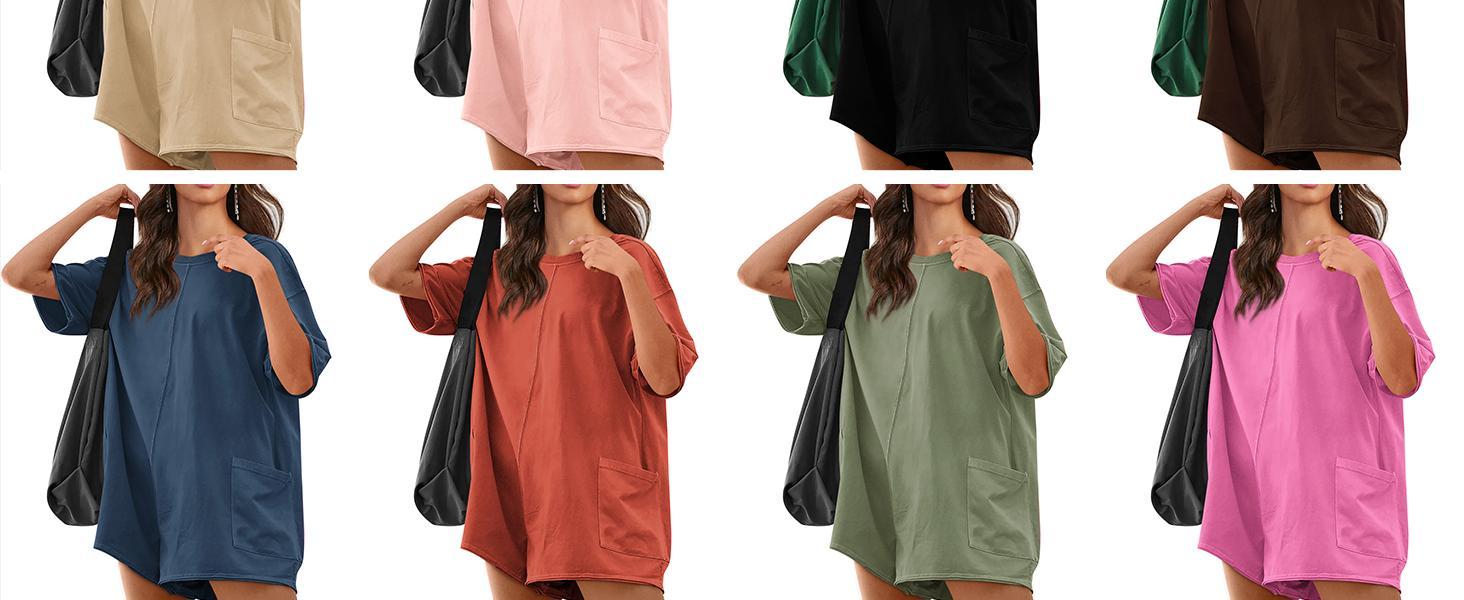 Imily Bela Rompers for Women 2024 Summer Athletic Oversized Romper Short Sleeve Jumpsuit with Pocket