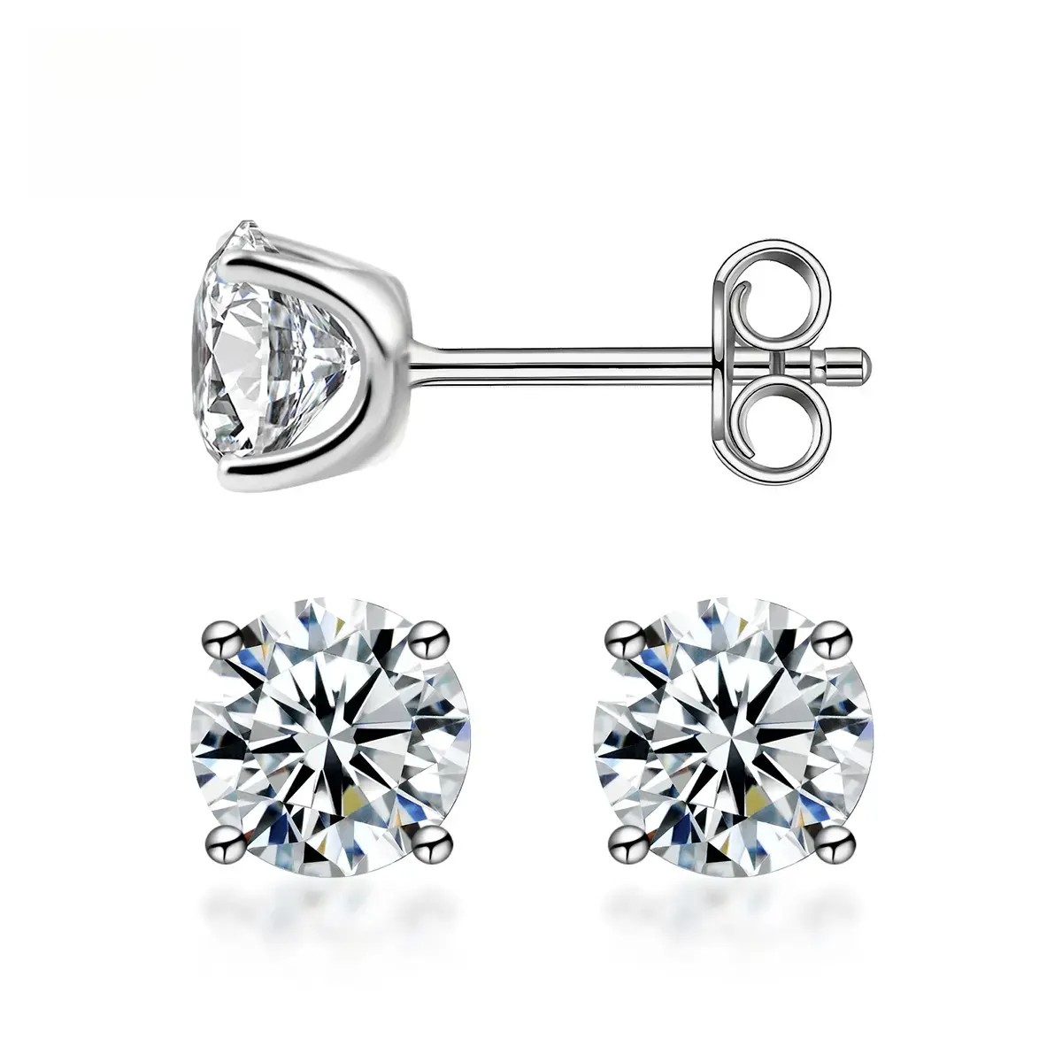 S925 Sterling Silver 14k Gold-Plated 4-Prong Solitaire Lab-Created Moissanite Stud Earrings with Screw/Butterfly Backs, Ideal Birthday/Mother’s Day Gift for Women Wedding Jewelry Set ear square cut flower earring hypoallergenic lightweight silver finish