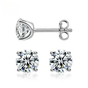14k Gold-Plated Solitaire Four Prong Earrings Screw Back/Butterfly Back Lab-Created Moissanite Stud Earring S925 Sterling Silver Moissanite Jewelry Perfect Birthday Mother’s Day Christmas Gift for Men Women Wedding Set