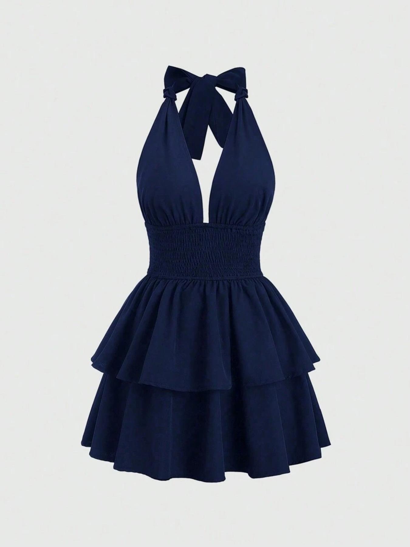 Women's Solid Backless Halter Neck Dress, Elegant Fashion Chic Casual Dress for Party Club Dating Wear, Women Dress for Summer