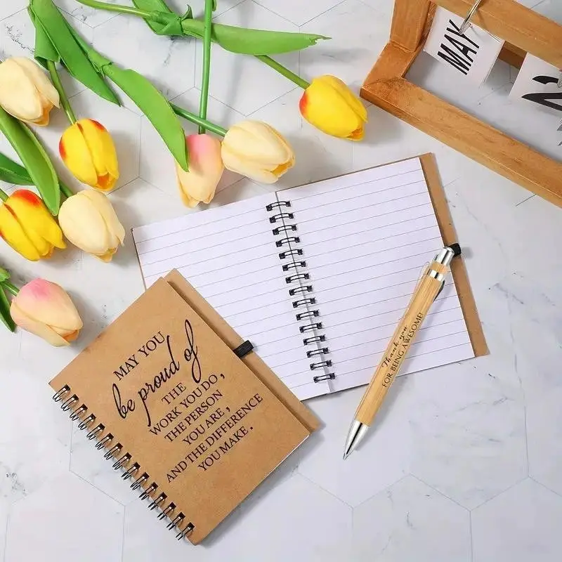 Spiral Notebook & Bamboo Pen Set, Office Stationery Supplies, Inspirational Spiral Notebook & Pen, Motivational Note Pads for Teachers and Colleagues, Teacher Appreciation Notebook, College Essentials
