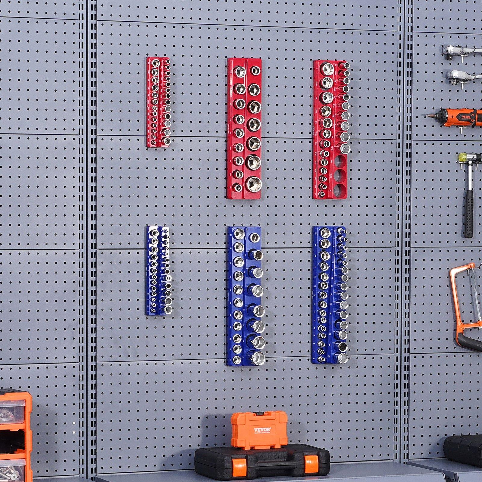 VEVOR Magnetic Socket Organizer Set, 6PCS Socket Holder, 1/4'', 3/8'' & 1/2'' Metric SAE Socket Trays with Clear Labels, Hold up to 143PCS Standard & Deep Sockets, Blue & Red (Sockets Not Included) VEVOR Magnetic Socket Organizer Set, 6PCS Socket Holder, 1/4'', 3/8'' & 1/2'' Metric SAE Socket Trays with Clear Labels, Hold up to 143PCS Standard & Deep Sockets, Blue & Red (Sockets Not Included)