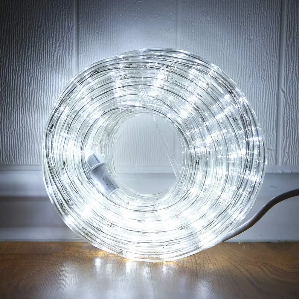 33ft 110V 240 LED Connectable Waterproof Rope Lights for Indoor Outdoor Christmas Deck Patio Pool Landscape Lighting Daylight White