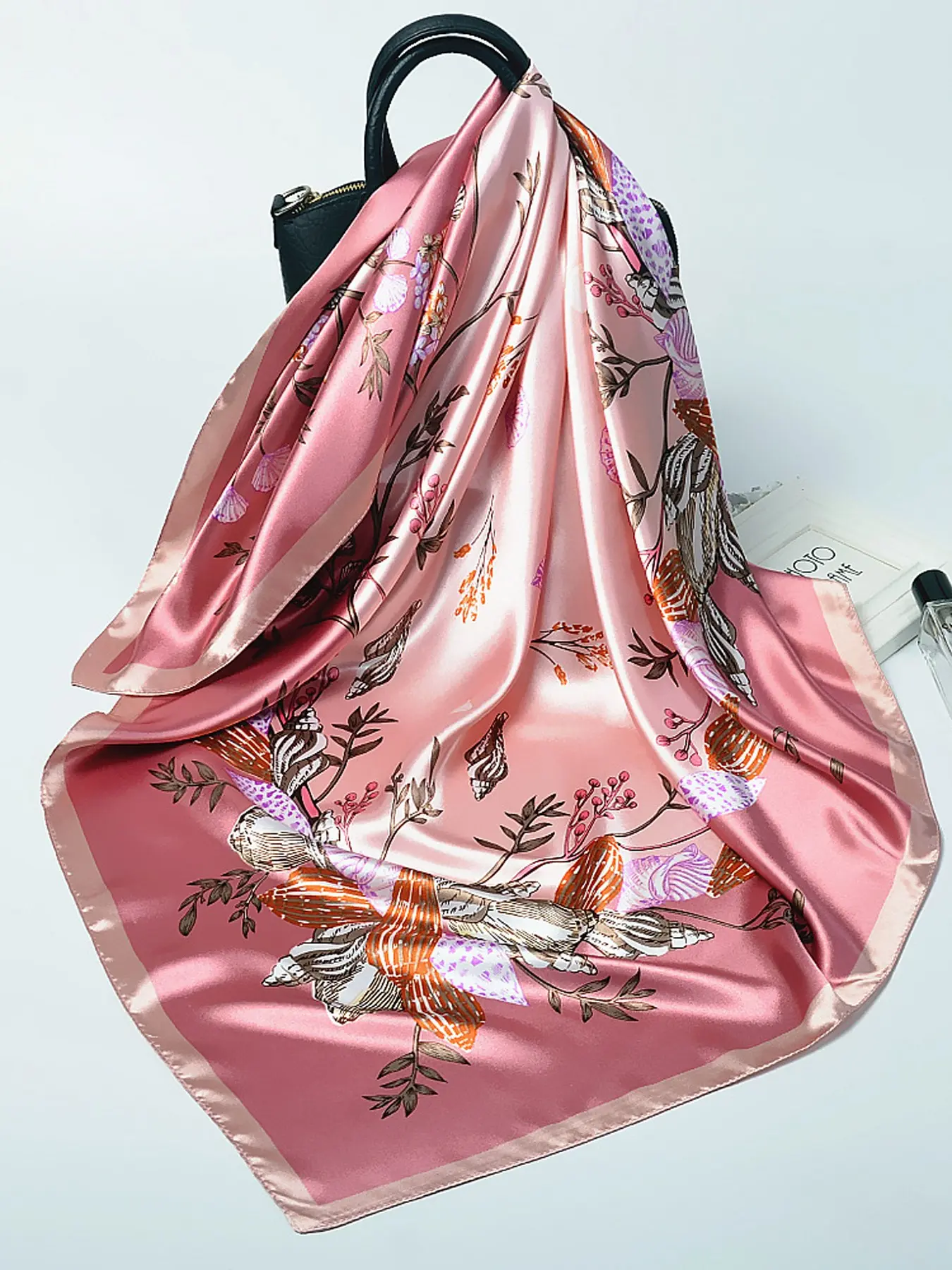 Retro Ink Bird Flower Print Satin Square Scarf, Elegant Bandana, Multi-Use Hair Wrap, Neck Tie, Bag Ribbon, Office Wedding Gift, Wrap Shawl