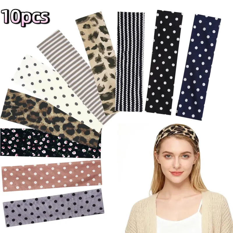 10pcs Anti-Slip Elastic Headbands for Women, Soft Fabric Yoga Sweatbands with Floral Heart Print, Stretchy, Sweat-Absorbent And Lightweight for Fitness, Running And Daily Wear